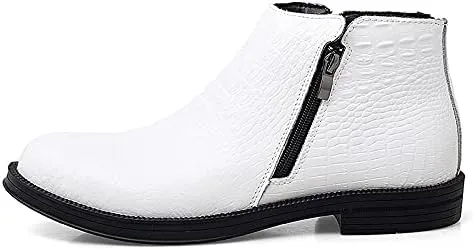 HOOENG Chelsea Boots for Men Crocodile Print with Double Zipper Cowhide Leather Wearable Slip on Anti-Slip Non Slip Dress