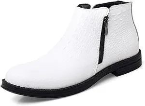 HOOENG Chelsea Boots for Men Crocodile Print with Double Zipper Cowhide Leather Wearable Slip on Anti-Slip Non Slip Dress