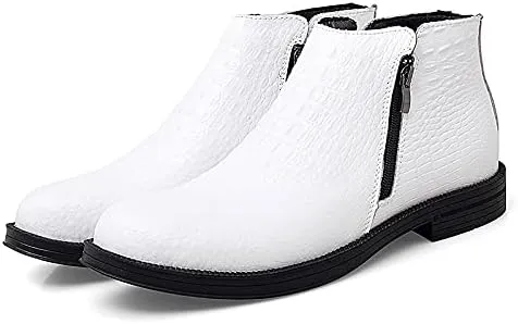 HOOENG Chelsea Boots for Men Crocodile Print with Double Zipper Cowhide Leather Wearable Slip on Anti-Slip Non Slip Dress