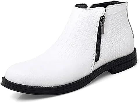 HOOENG Chelsea Boots for Men Crocodile Print with Double Zipper Cowhide Leather Wearable Slip on Anti-Slip Non Slip Dress