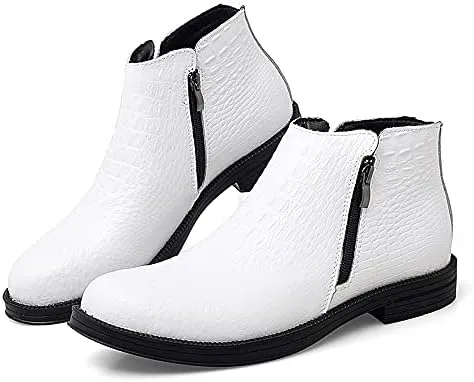 HOOENG Chelsea Boots for Men Crocodile Print with Double Zipper Cowhide Leather Wearable Slip on Anti-Slip Non Slip Dress