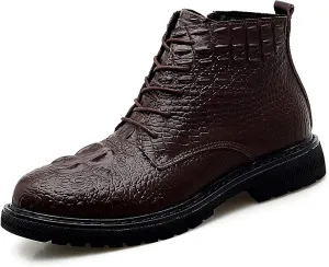 HOOENG Chelsea Boots for Men Double Side Zip Crocodile Print Cowhide Leather Wearable Anti-Slip on Non Slip Dress Classic