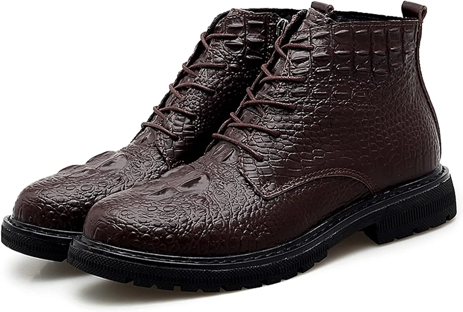 HOOENG Chelsea Boots for Men Double Side Zip Crocodile Print Cowhide Leather Wearable Anti-Slip on Non Slip Dress Classic