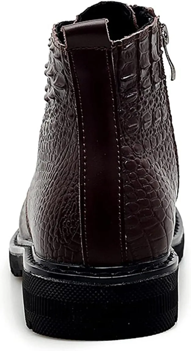 HOOENG Chelsea Boots for Men Double Side Zip Crocodile Print Cowhide Leather Wearable Anti-Slip on Non Slip Dress Classic