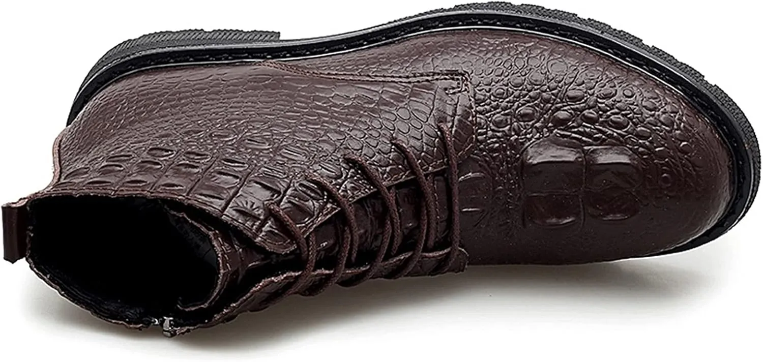 HOOENG Chelsea Boots for Men Double Side Zip Crocodile Print Cowhide Leather Wearable Anti-Slip on Non Slip Dress Classic