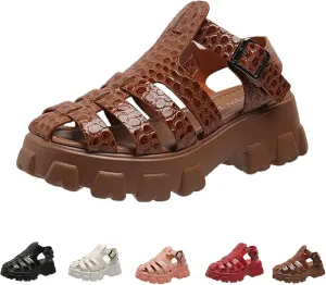 Hopomart HNEOWGN Women's Chunky Heels Fisherman Sandals Gladiator Closed Toe Platform Sandals Comfort Wedge Sandals with Buckle
