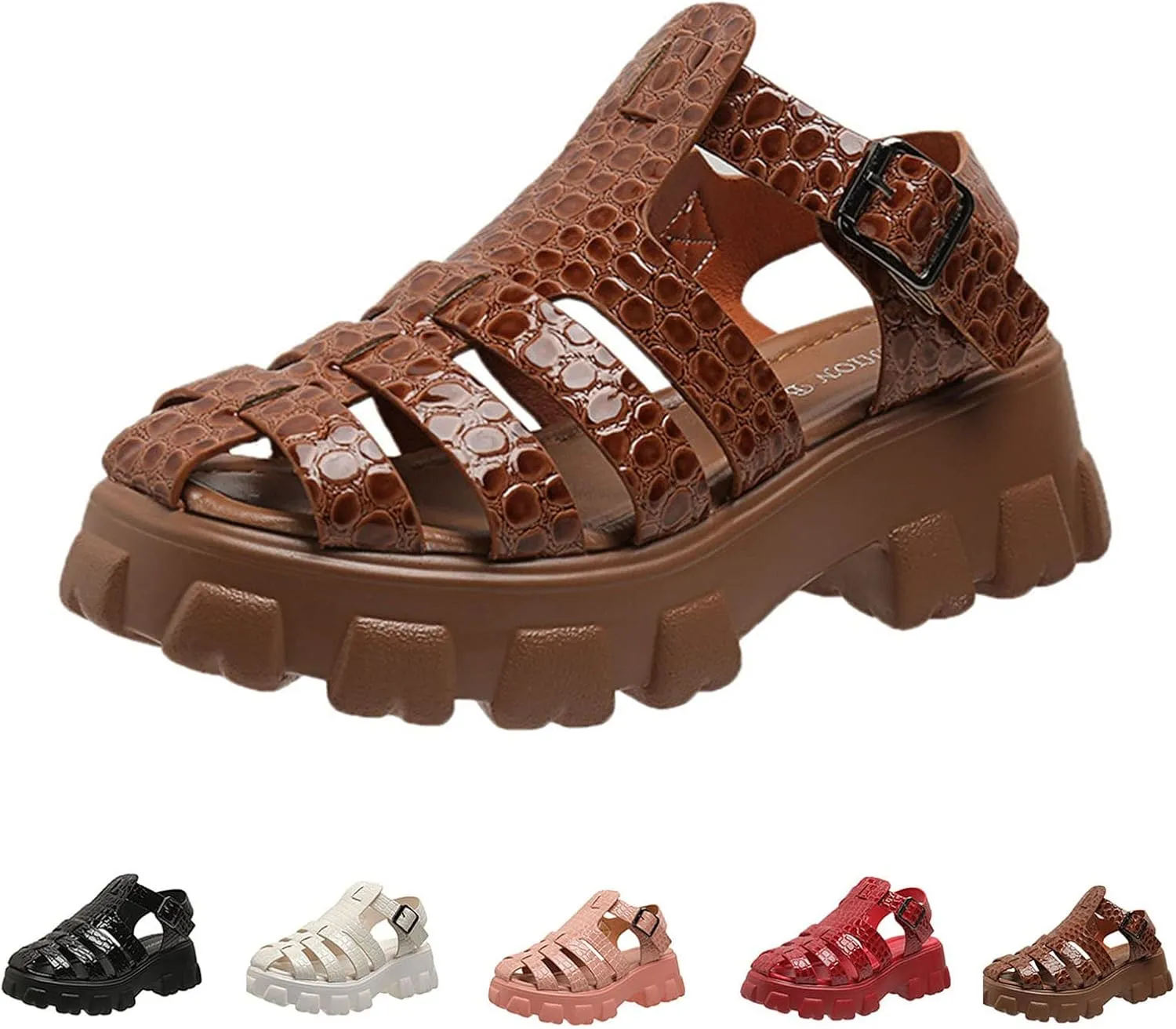 Hopomart HNEOWGN Women's Chunky Heels Fisherman Sandals Gladiator Closed Toe Platform Sandals Comfort Wedge Sandals with Buckle
