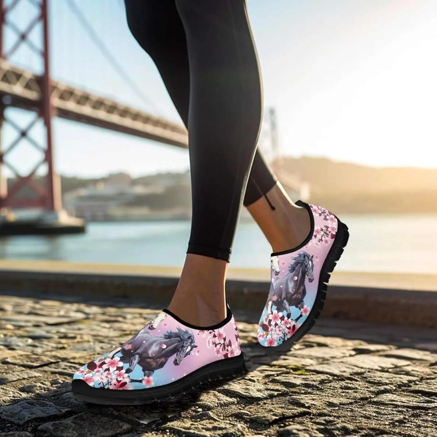 Horse Slip On Sneakers Comfort Loafers for Women Dressy Clothes Breathable Low Cut Shoes Flats Soft Sole Casual Walking Shoe