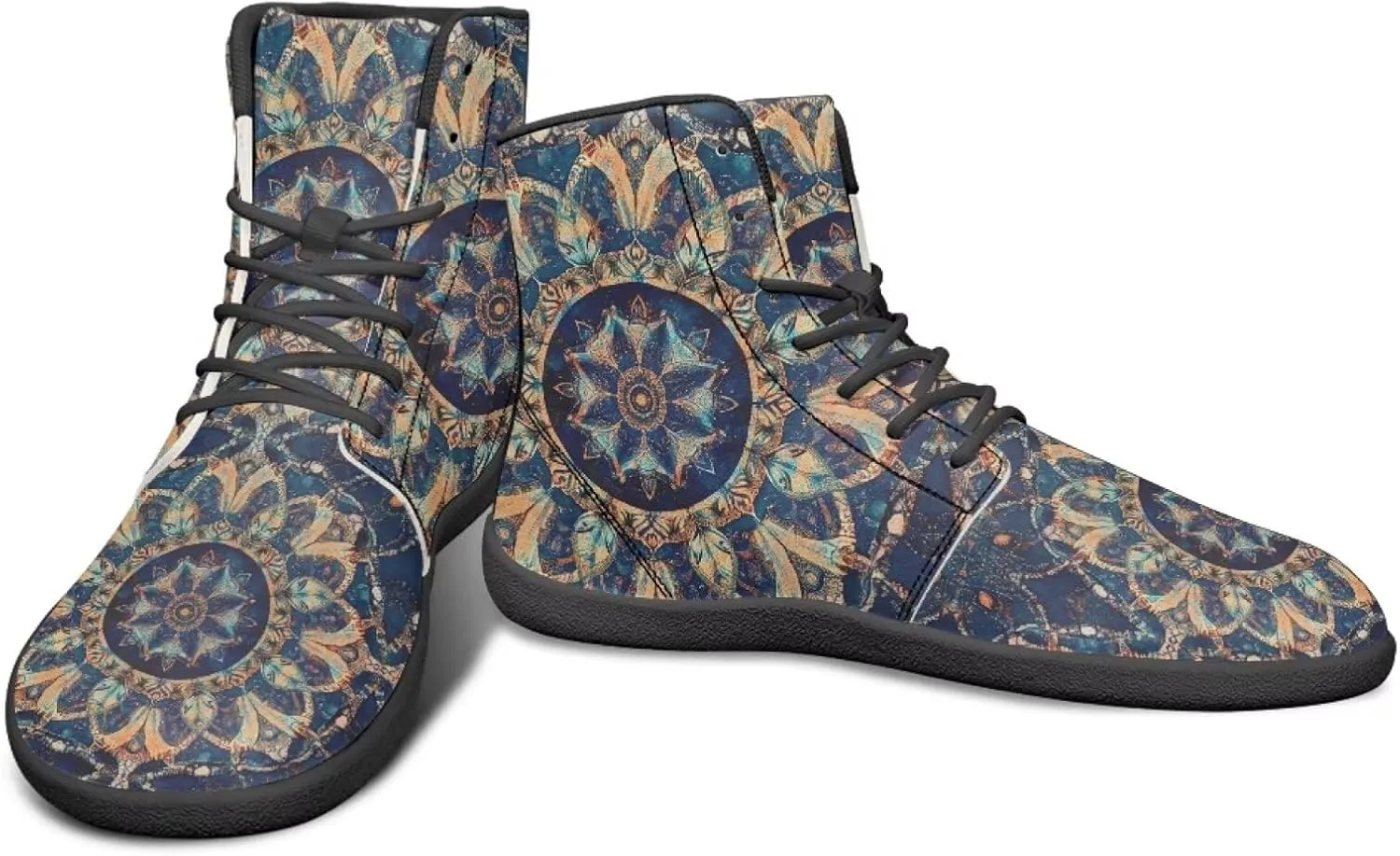 Howilath Boho Mandala Animal Barefoot Shoes Men Wide Toe High Top Sneakers Minimalist Shoes Zero Drop Sneaker