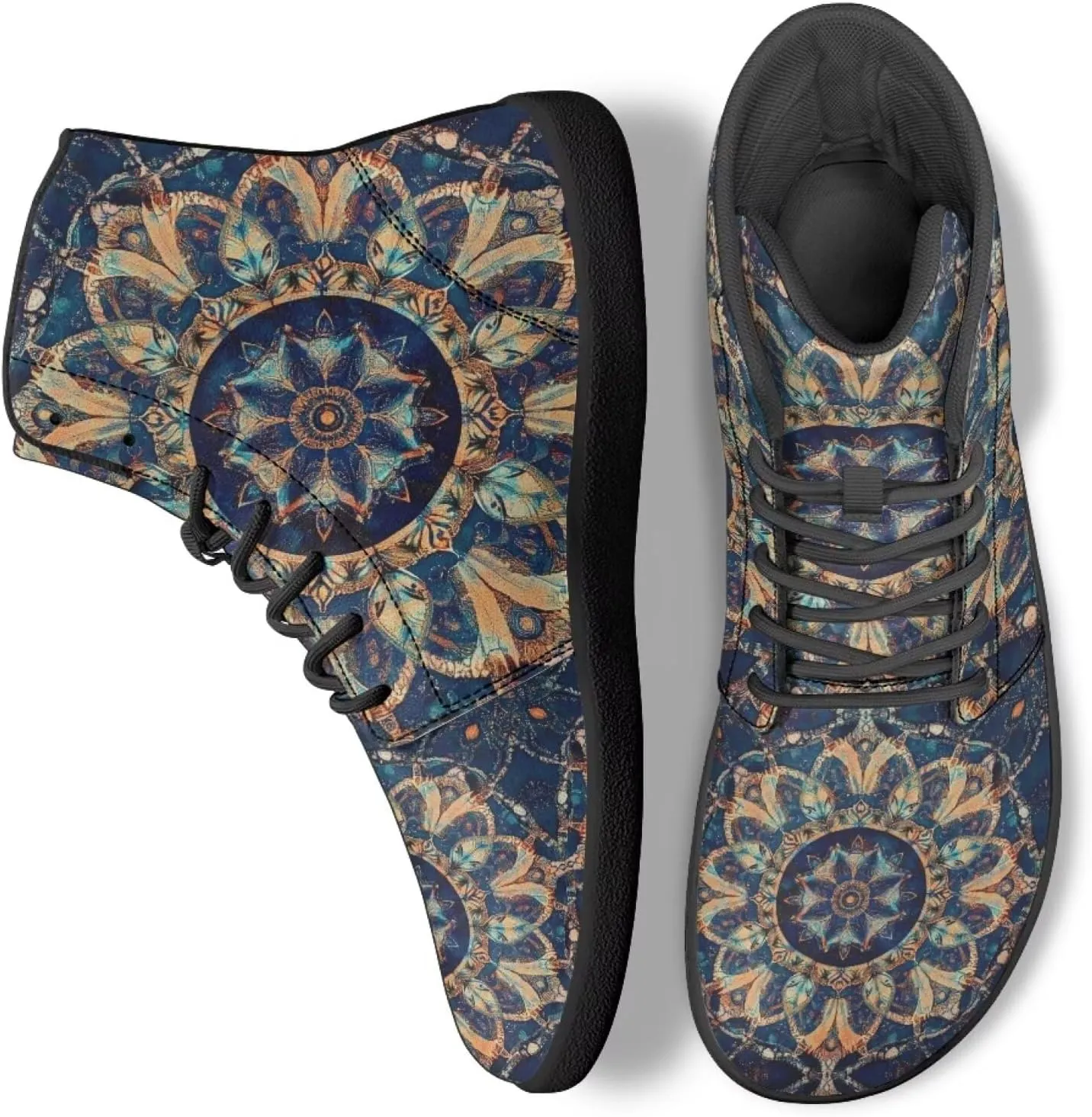 Howilath Boho Mandala Animal Barefoot Shoes Men Wide Toe High Top Sneakers Minimalist Shoes Zero Drop Sneaker