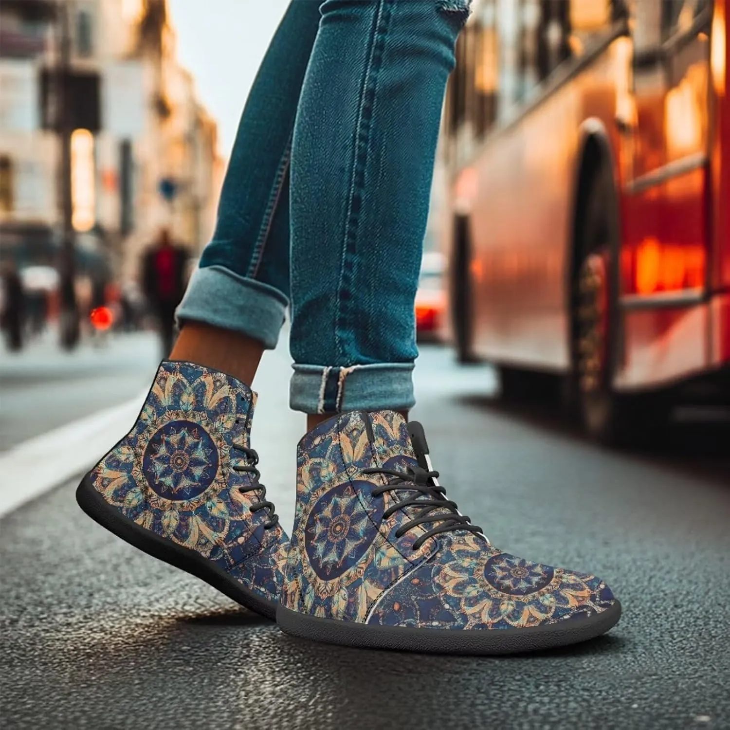 Howilath Boho Mandala Animal Barefoot Shoes Men Wide Toe High Top Sneakers Minimalist Shoes Zero Drop Sneaker