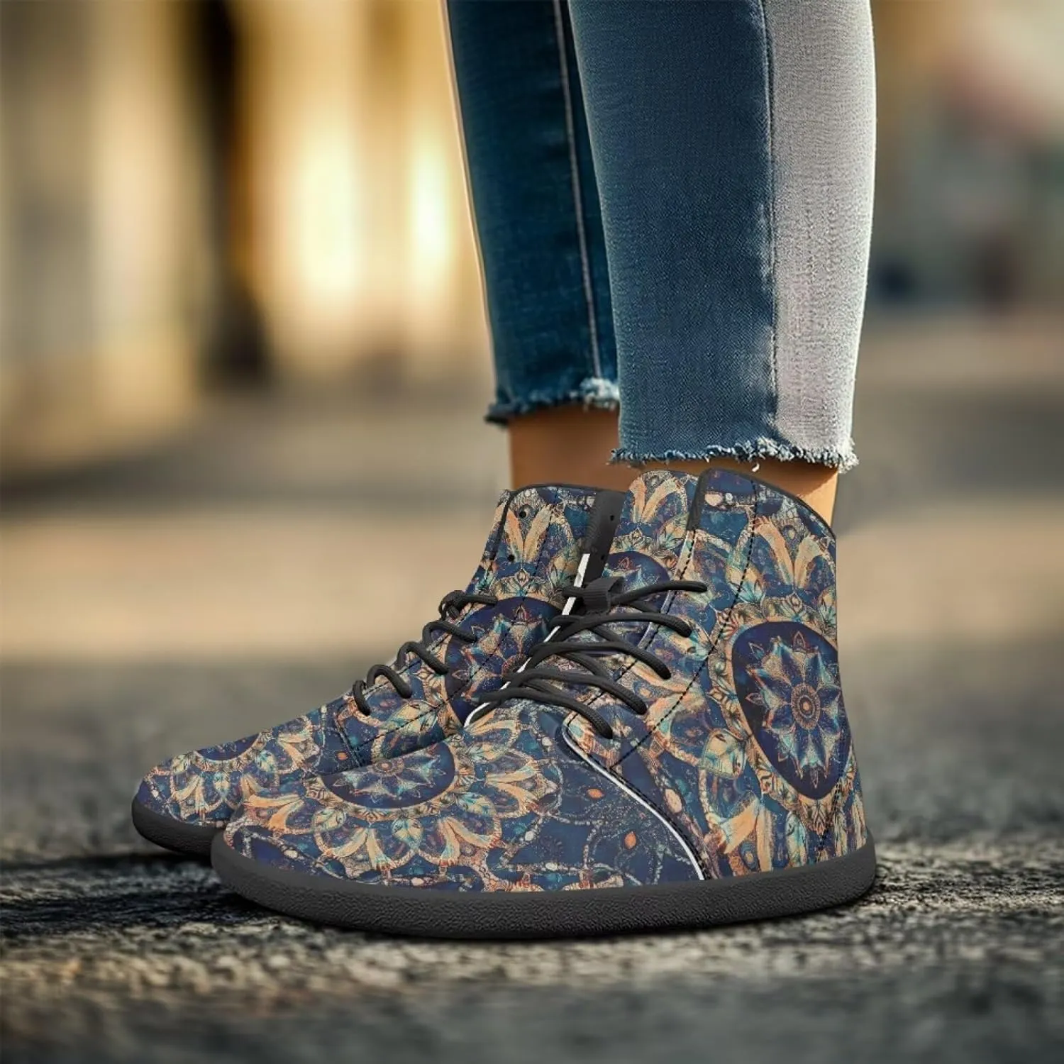 Howilath Boho Mandala Animal Barefoot Shoes Men Wide Toe High Top Sneakers Minimalist Shoes Zero Drop Sneaker