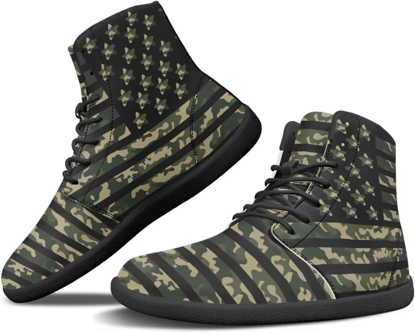 Howilath Camo Print Barefoot Running Shoes High Top Sneakers, Anti-Skid Zero Drop Sneaker Minimalist Shoes