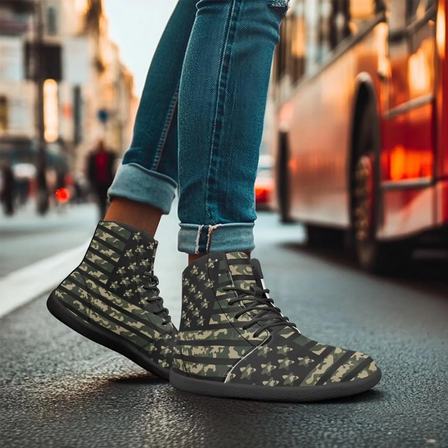 Howilath Camo Print Barefoot Running Shoes High Top Sneakers, Anti-Skid Zero Drop Sneaker Minimalist Shoes