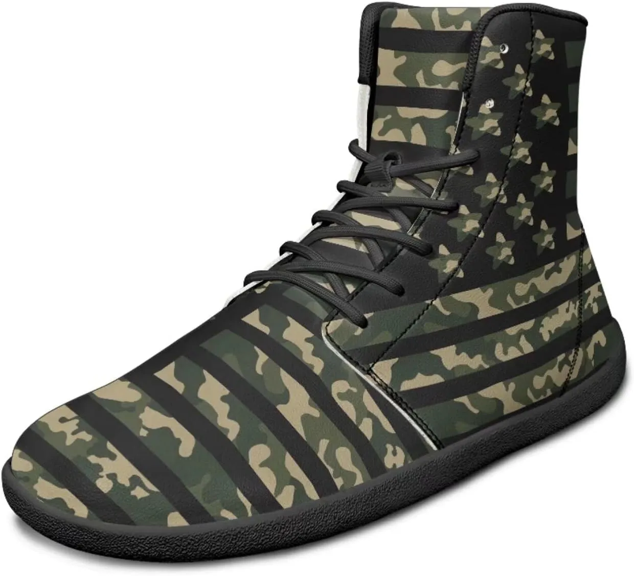 Howilath Camo Print Barefoot Running Shoes High Top Sneakers, Anti-Skid Zero Drop Sneaker Minimalist Shoes