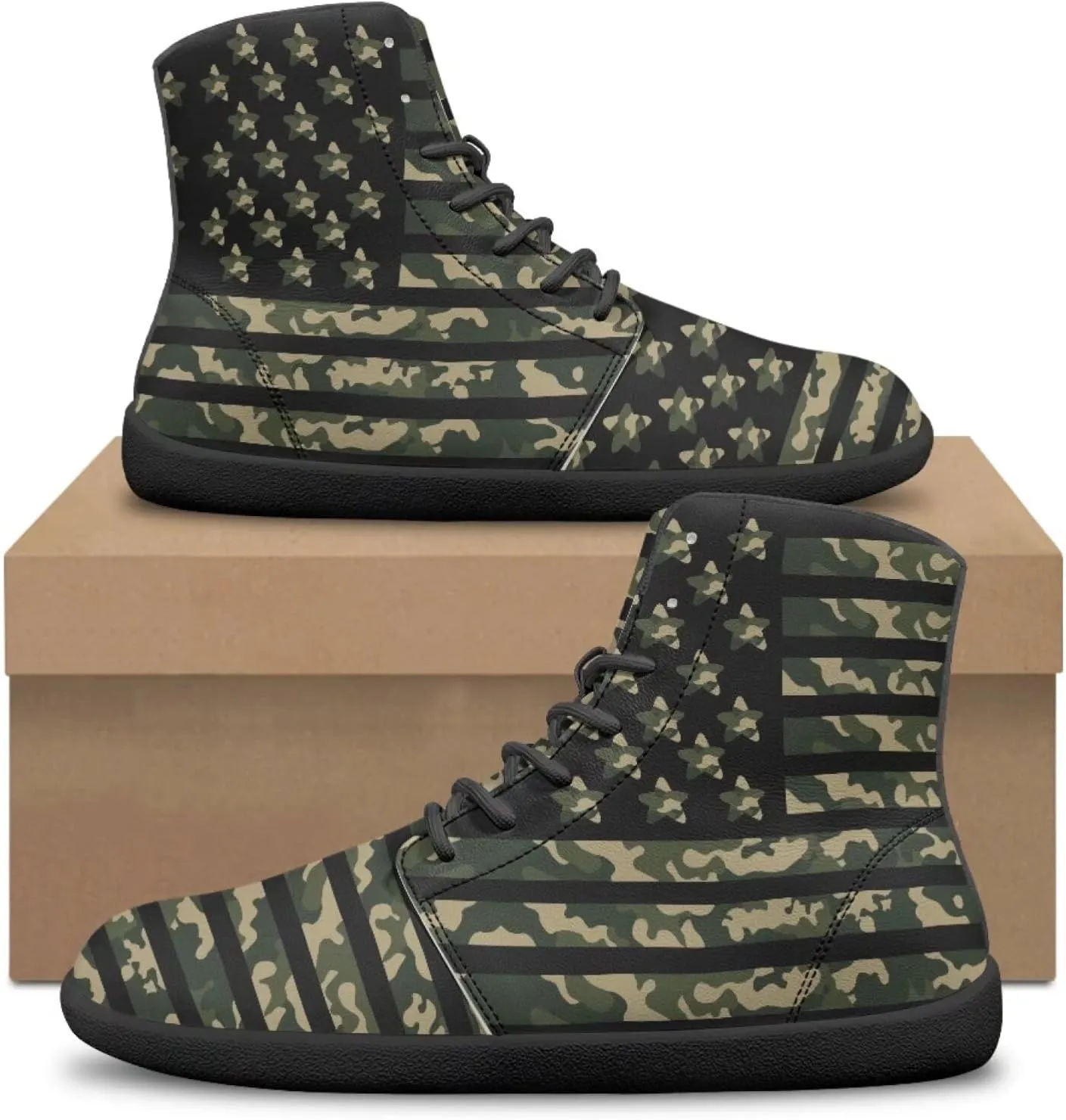 Howilath Camo Print Barefoot Running Shoes High Top Sneakers, Anti-Skid Zero Drop Sneaker Minimalist Shoes