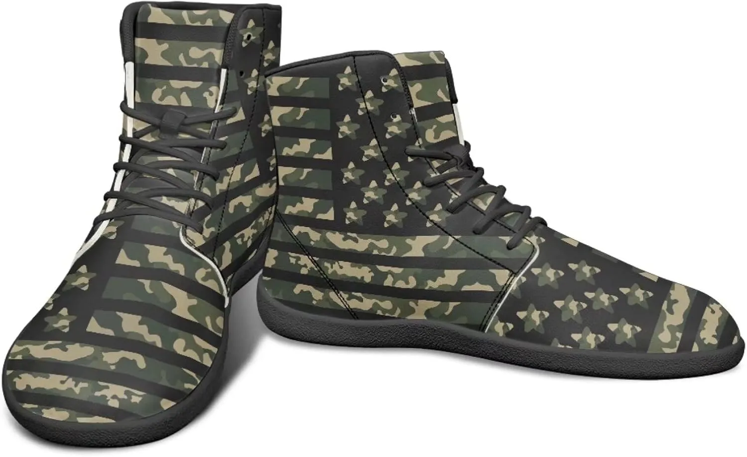 Howilath Camo Print Barefoot Running Shoes High Top Sneakers, Anti-Skid Zero Drop Sneaker Minimalist Shoes