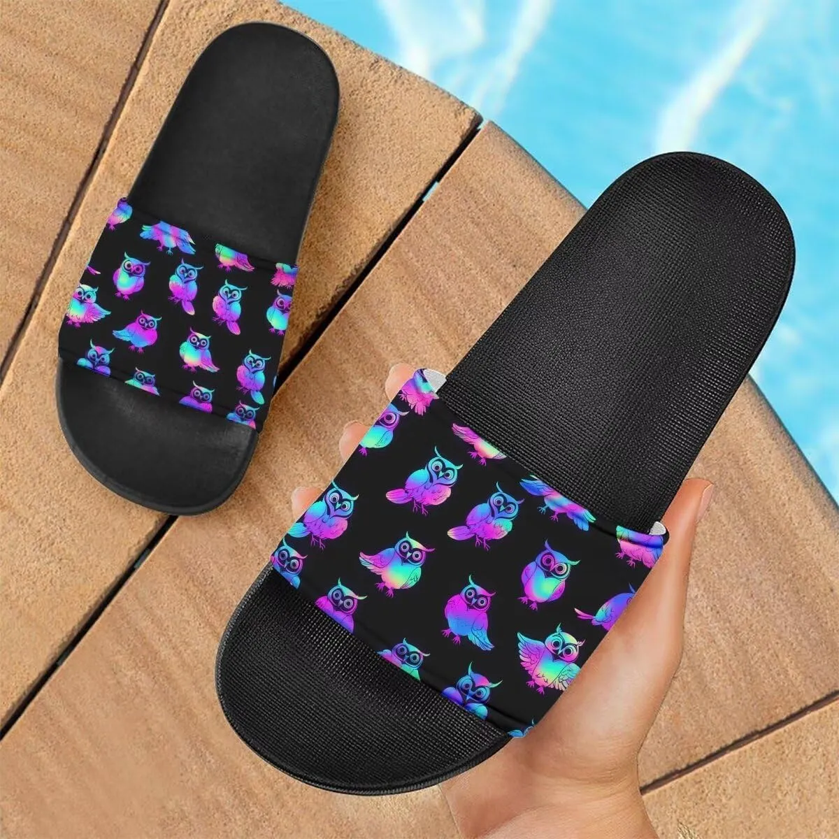 Howilath EVA Single Band Slide Sandals, Novelty Cartoon Animals Pattern Soft Sole Open Toe Non Slip Flat Sandals for Women Girls