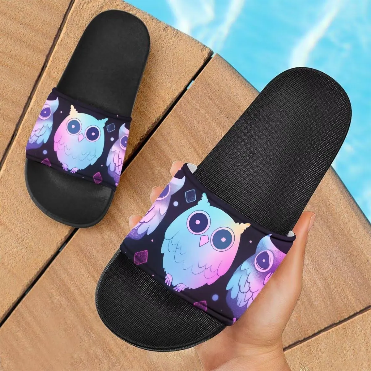 Howilath EVA Single Band Slide Sandals, Novelty Cartoon Animals Pattern Soft Sole Open Toe Non Slip Flat Sandals for Women Girls