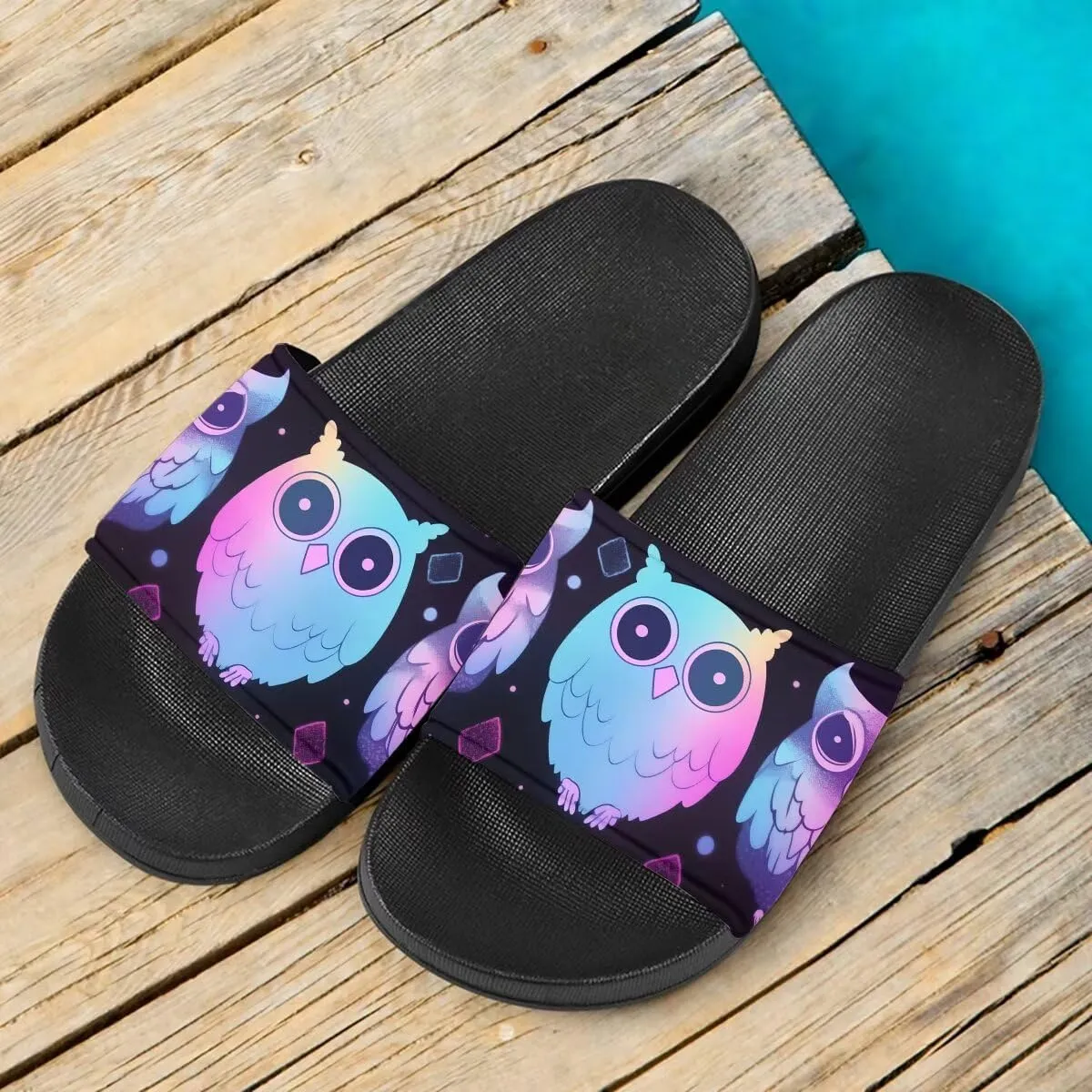 Howilath EVA Single Band Slide Sandals, Novelty Cartoon Animals Pattern Soft Sole Open Toe Non Slip Flat Sandals for Women Girls