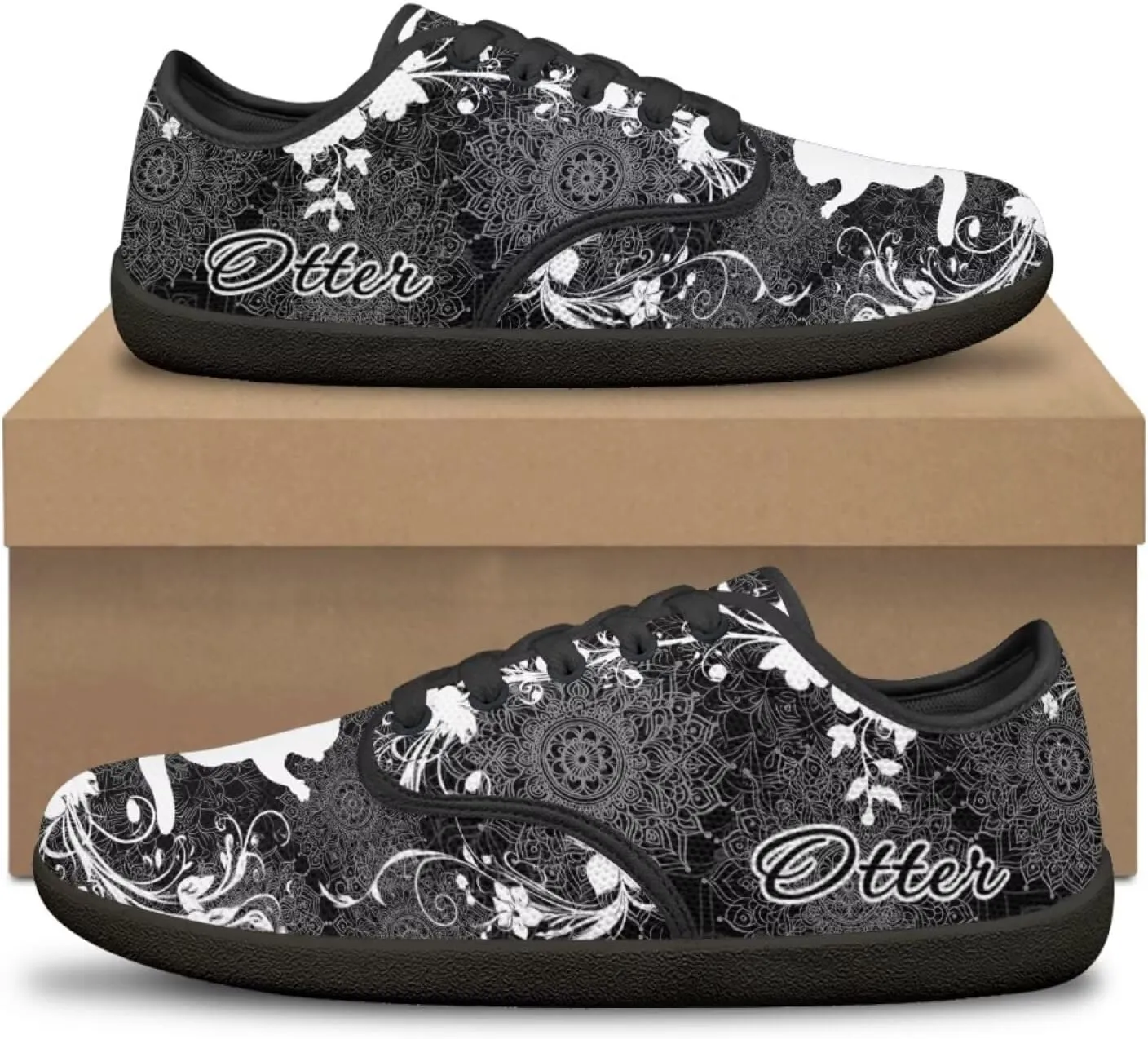 Howilath Mandala Animal Lace up Barefoot Shoes Running Sneakers Casual Sport Flat Shoes with Anti-Slip Sole
