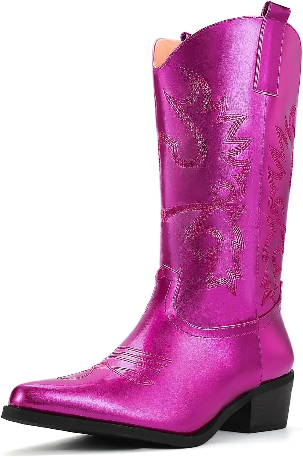 IDIFU Women's Cowboy Boots for Women Cowgirl Boots Western Boots Mid Calf Embroidered Chunky Low Heel Pointed Toe Country Boots Dress Cute Fashion Comfortable Cowboy Cowgirl Boots Booties