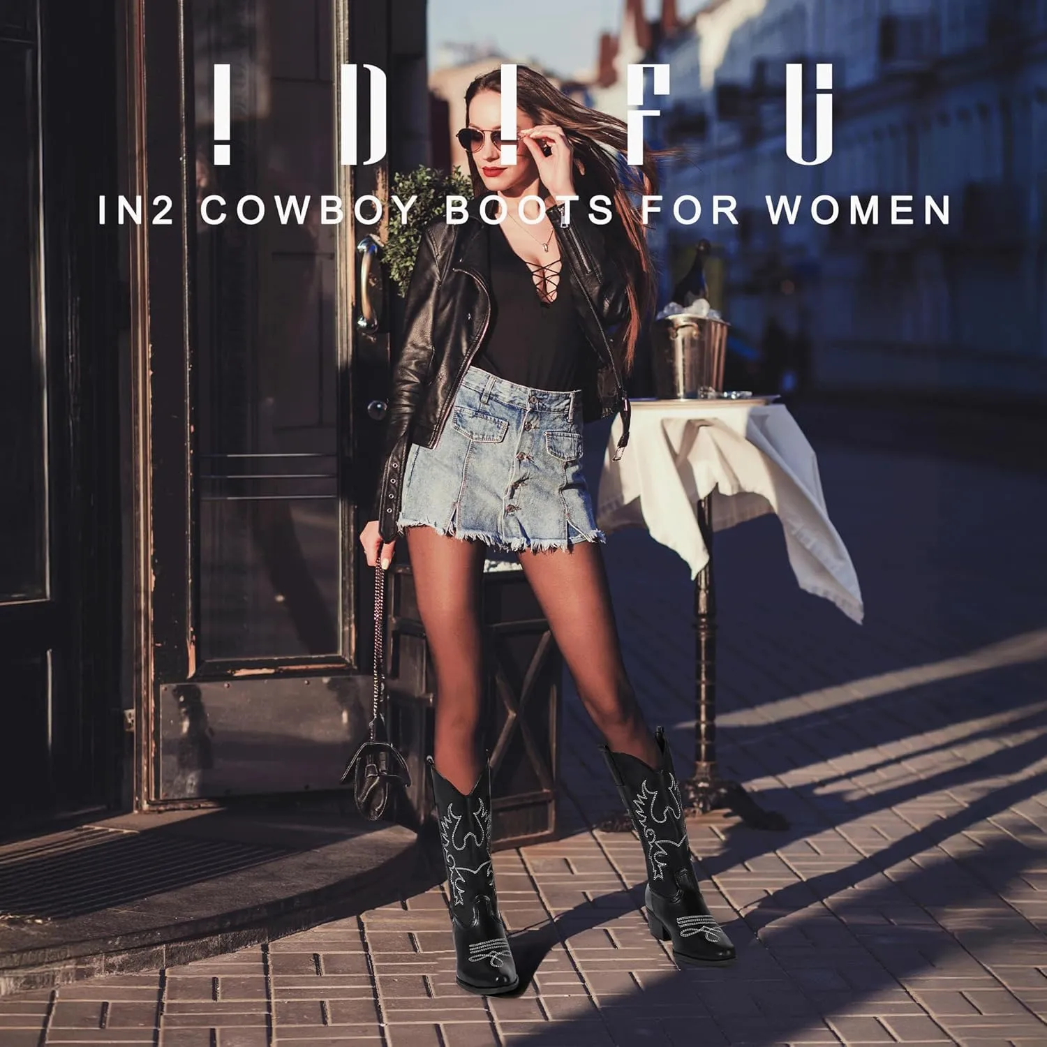 IDIFU Women's Cowboy Boots for Women Cowgirl Boots Western Boots Mid Calf Embroidered Chunky Low Heel Pointed Toe Country Boots Dress Cute Fashion Comfortable Cowboy Cowgirl Boots Booties