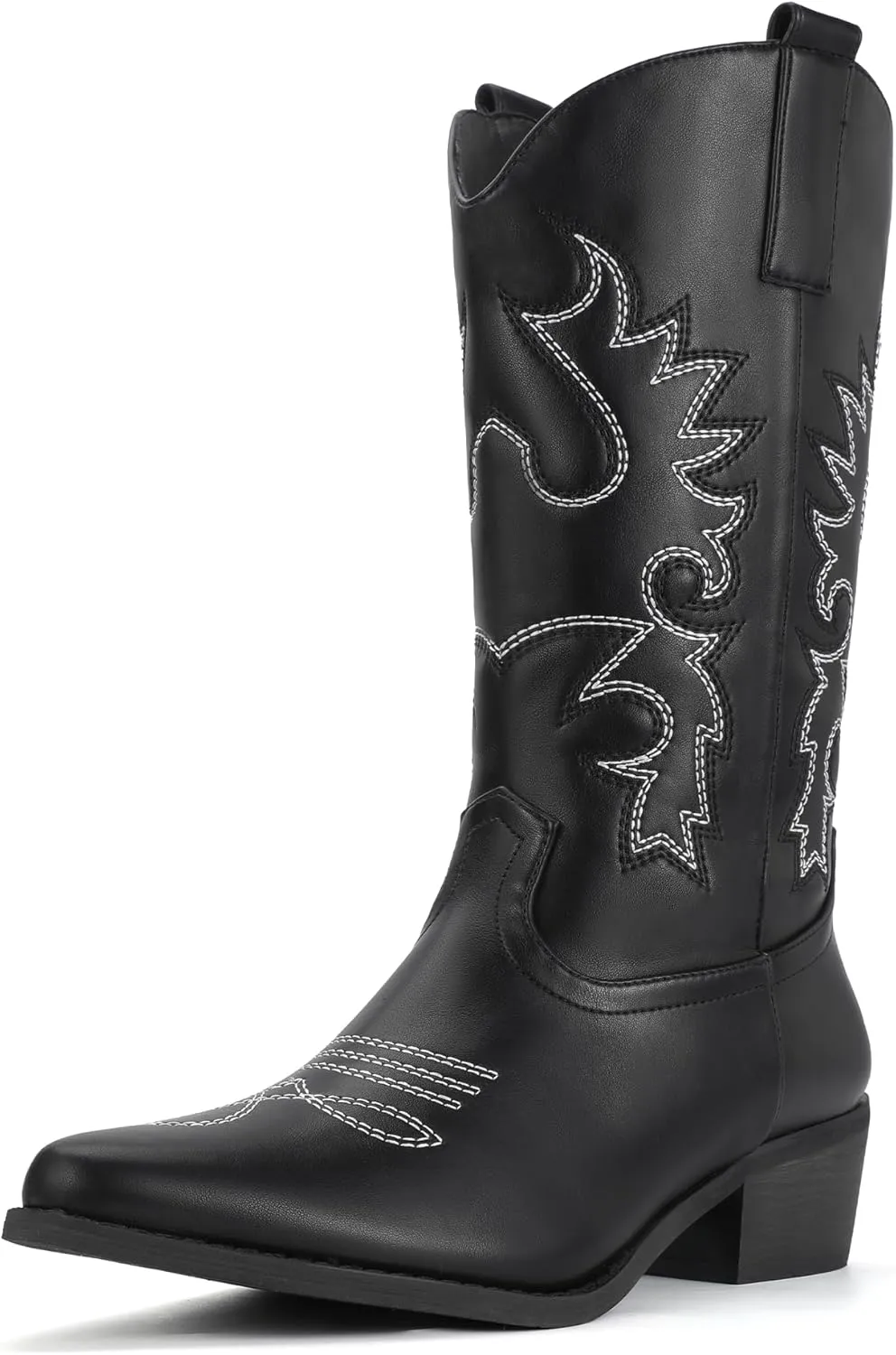 IDIFU Women's Cowboy Boots for Women Cowgirl Boots Western Boots Mid Calf Embroidered Chunky Low Heel Pointed Toe Country Boots Dress Cute Fashion Comfortable Cowboy Cowgirl Boots Booties
