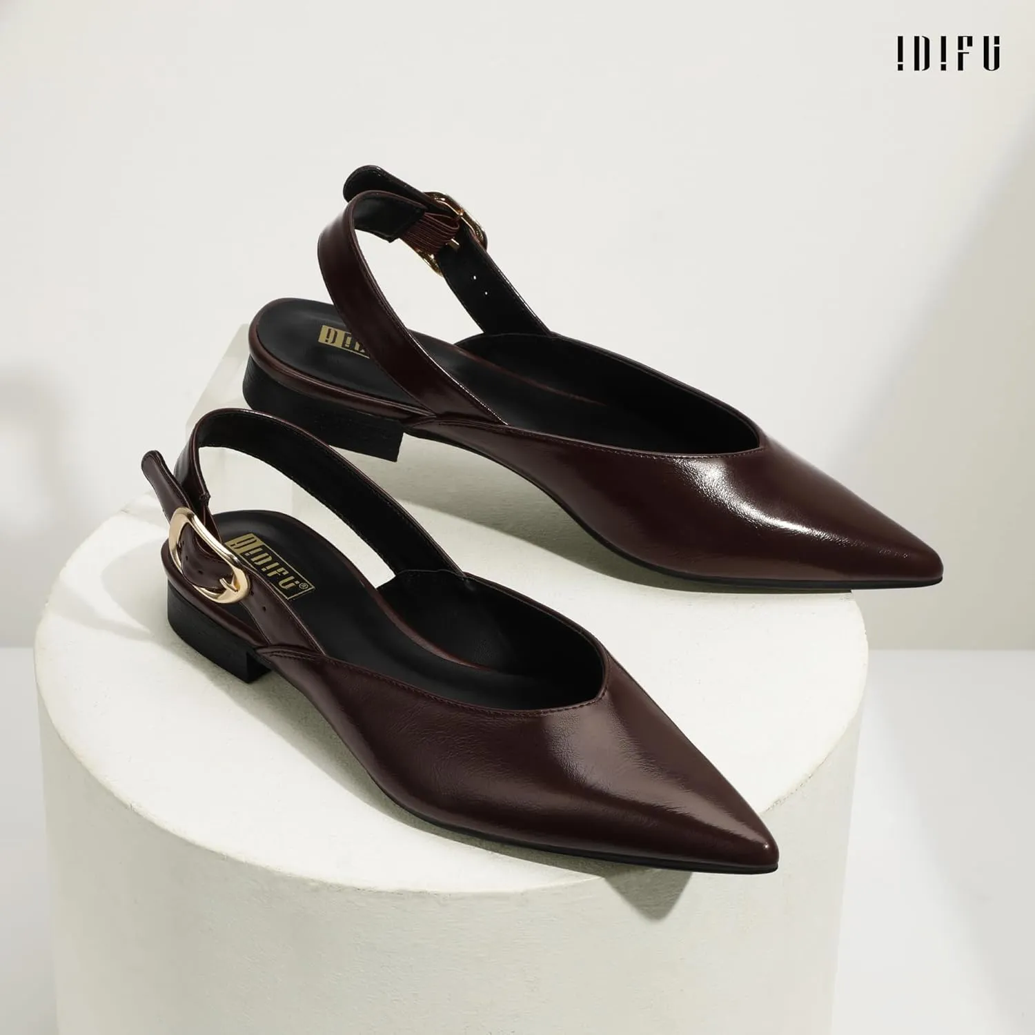 IDIFU Women's Flats Pointed Toe Slingback Dress Shoes for Women Comfortable Dressy Fashion Trendy Flat Shoes Work Bridal Wedding Office Cute Buckle Dress Flats