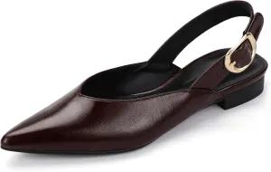 IDIFU Women's Flats Pointed Toe Slingback Dress Shoes for Women Comfortable Dressy Fashion Trendy Flat Shoes Work Bridal Wedding Office Cute Buckle Dress Flats