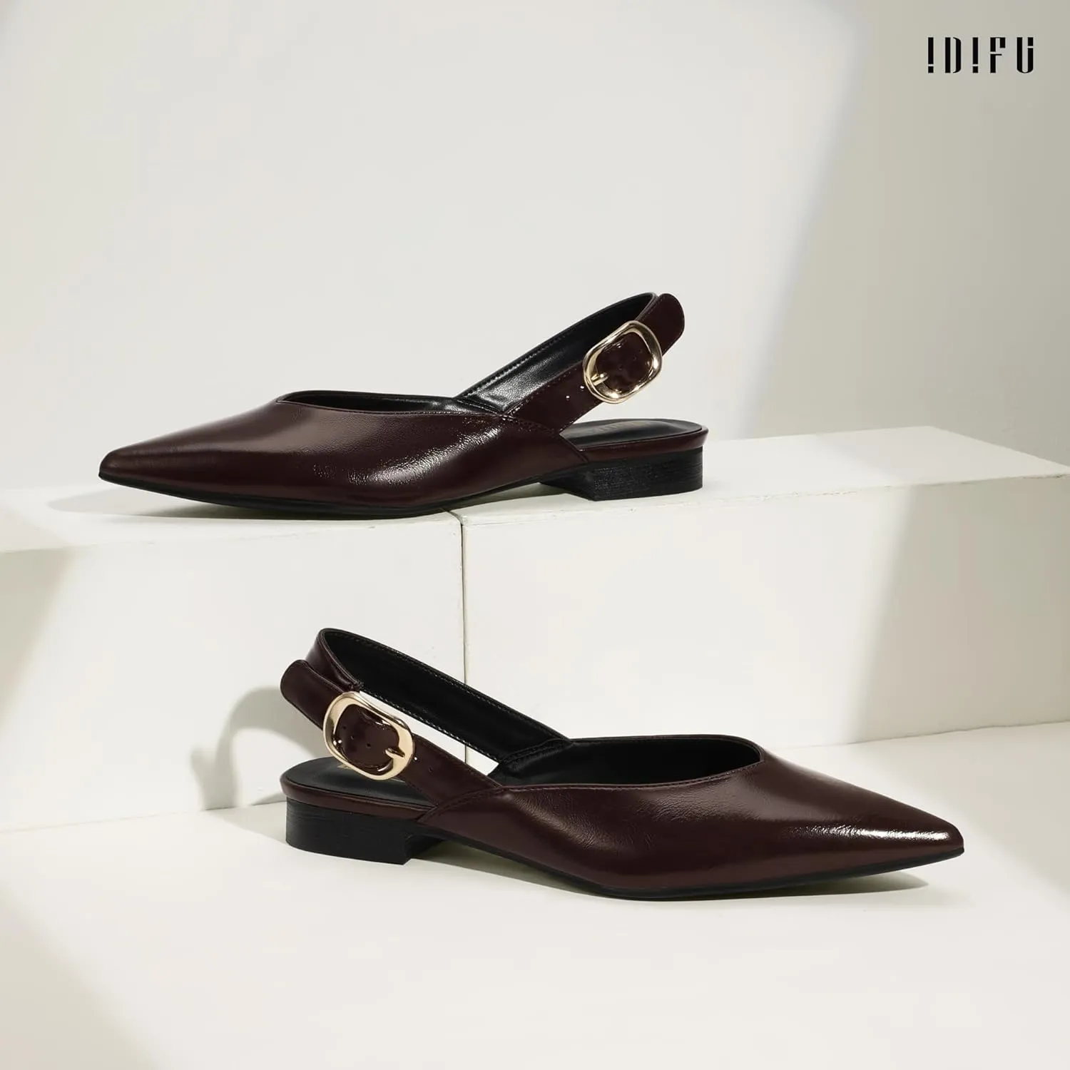 IDIFU Women's Flats Pointed Toe Slingback Dress Shoes for Women Comfortable Dressy Fashion Trendy Flat Shoes Work Bridal Wedding Office Cute Buckle Dress Flats