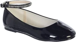 iGirlDress Girls Patent Rhinestone Ankle Strap Flats Dress Shoes Size 9- Size 7 Youth