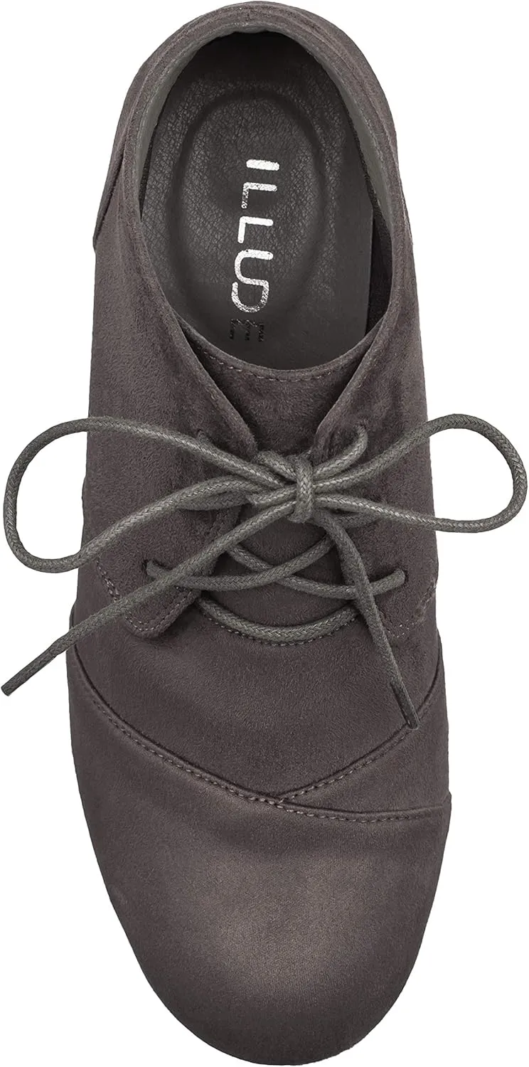 ILLUDE Women's Round Toe Lace Up Wedge Heels Suede Ankle Boots Booties