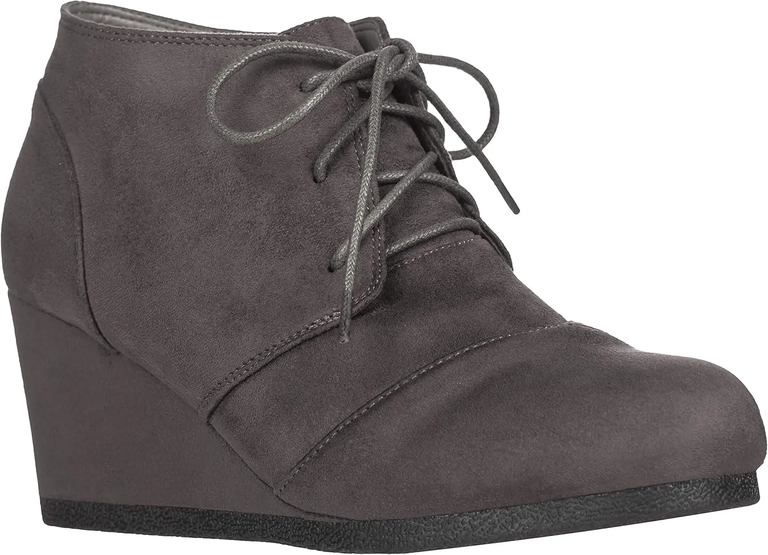 ILLUDE Women's Round Toe Lace Up Wedge Heels Suede Ankle Boots Booties