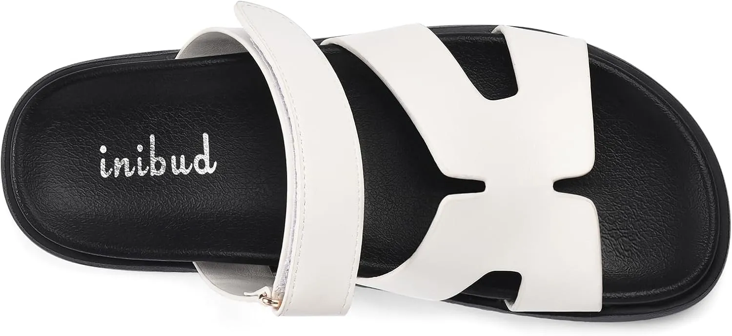 INIBUD Sandals Women Platform Dressy Summer Flat Fashion Slip On Beach Slide Sandals Footbed Chunky Water Slides Shoes