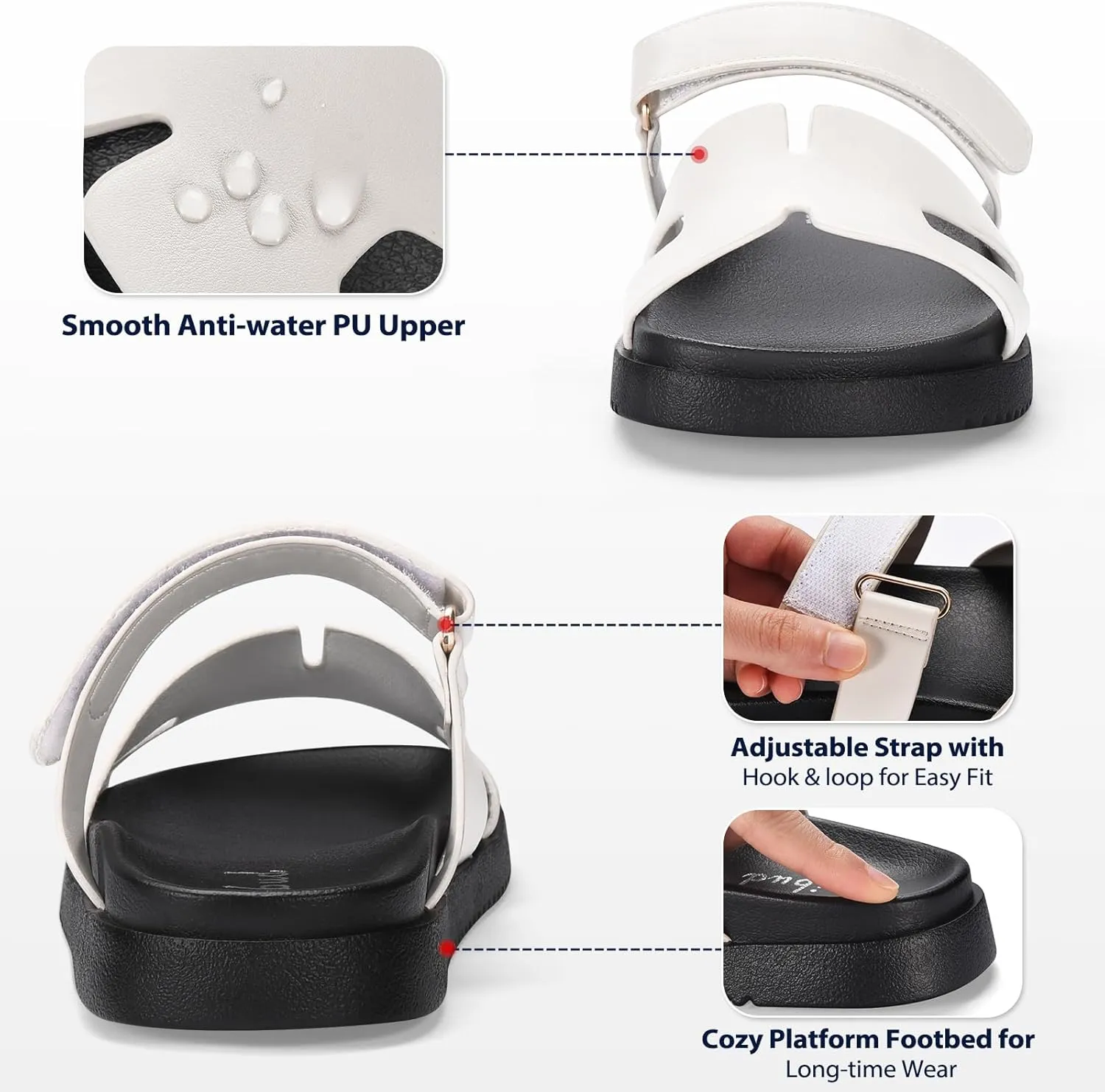 INIBUD Sandals Women Platform Dressy Summer Flat Fashion Slip On Beach Slide Sandals Footbed Chunky Water Slides Shoes