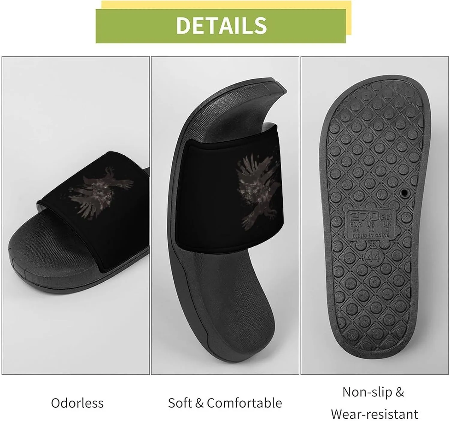 Ink Raven PVC Home Slippers Beach Shower Sandals Summer Non-Slip Outdoor Shoes for Men Women