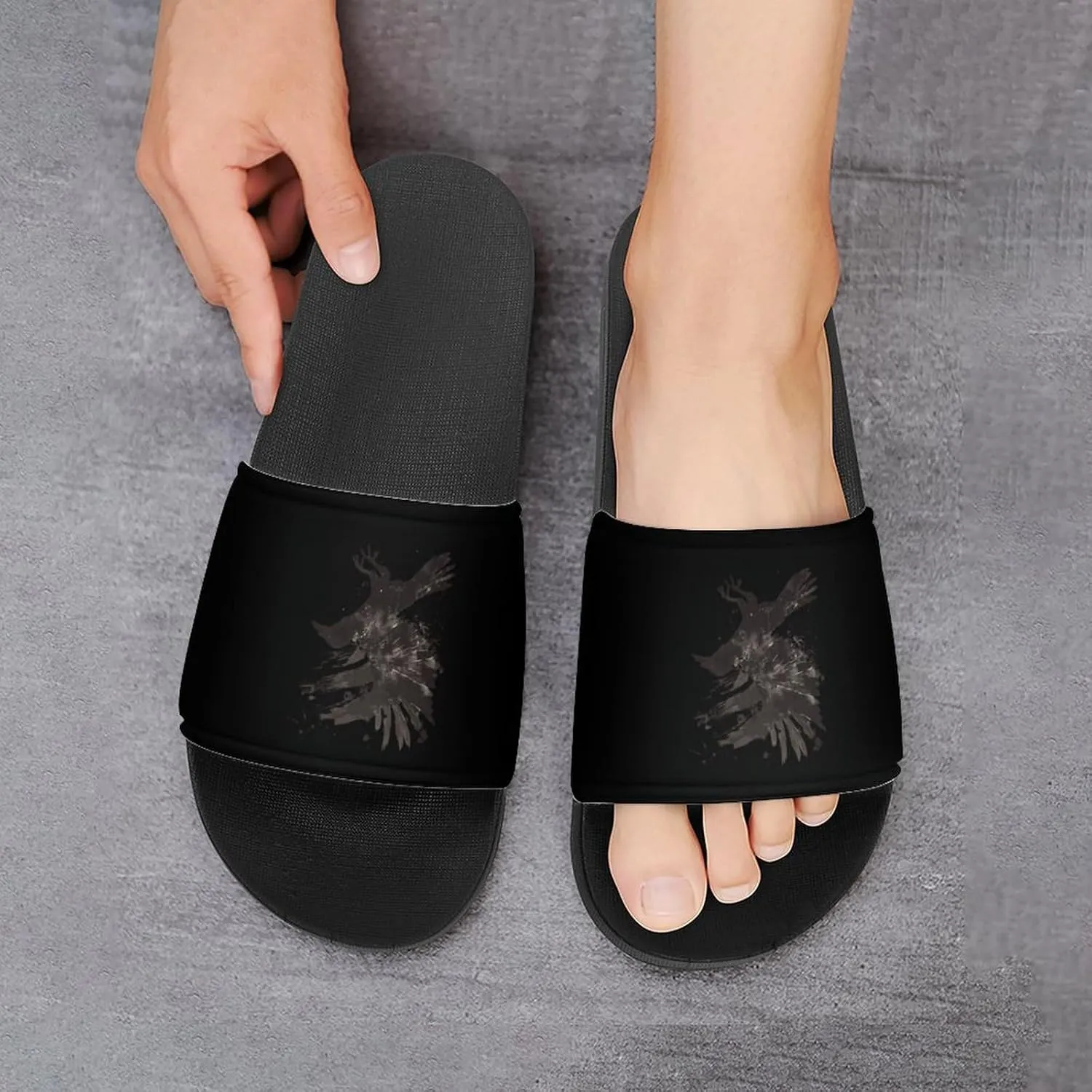Ink Raven PVC Home Slippers Beach Shower Sandals Summer Non-Slip Outdoor Shoes for Men Women