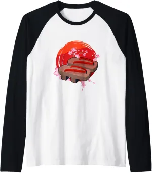 Japan Zen Circle Cherry Blossom Wooden Sandals Japanese Raglan Baseball Tee