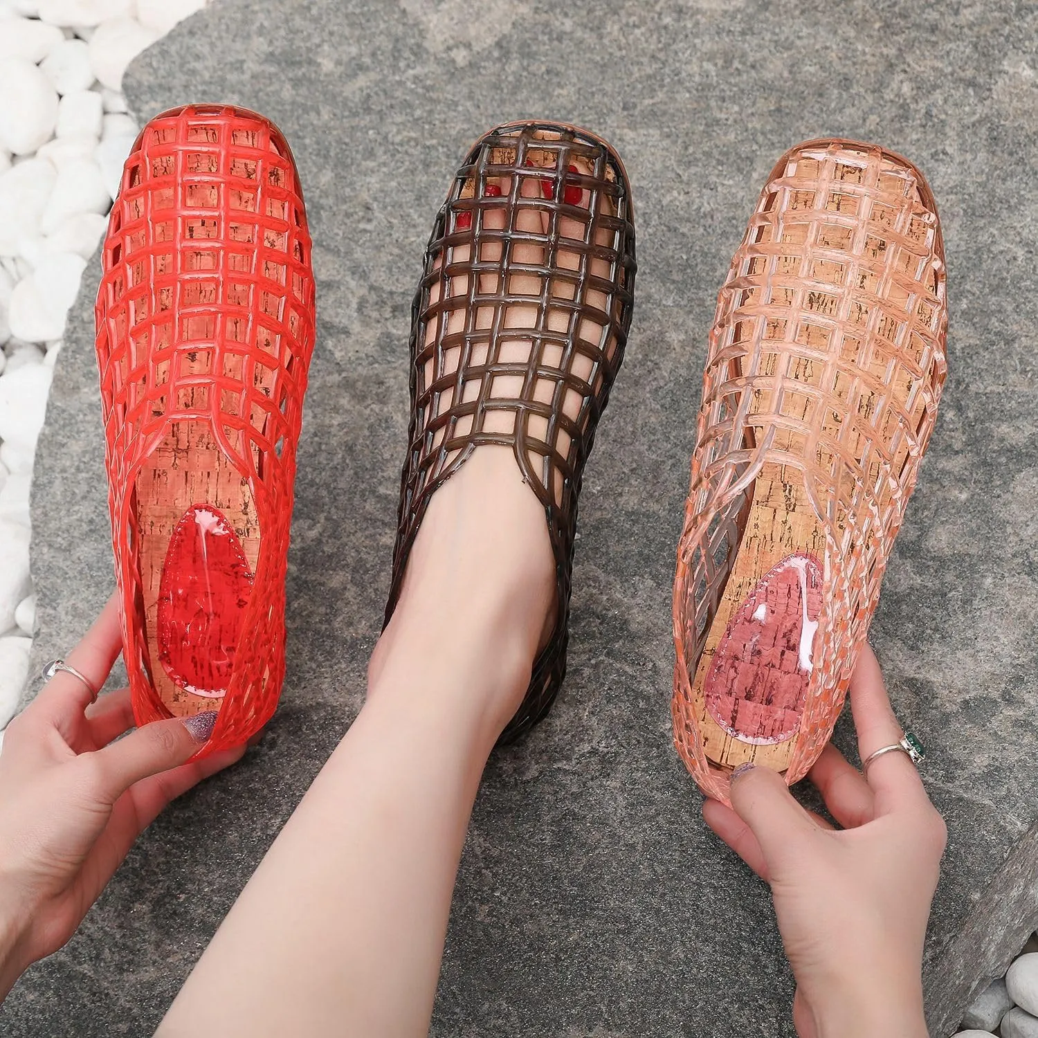 Jelly Mesh Ballet Flats Clear Sandals Huaraches for Women Beach Shoes Cute Kawaii Alternative Fashion for Girls Office Cruise Festivals Holiday Vacation Gifts Summer