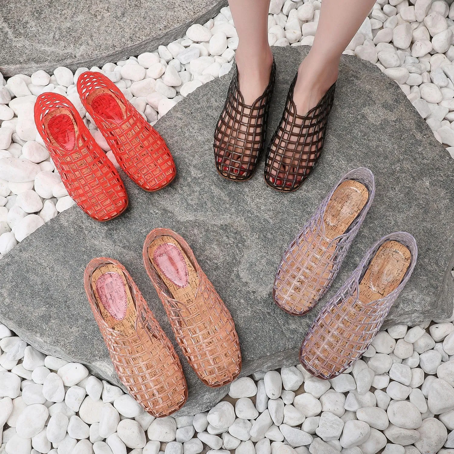 Jelly Mesh Ballet Flats Clear Sandals Huaraches for Women Beach Shoes Cute Kawaii Alternative Fashion for Girls Office Cruise Festivals Holiday Vacation Gifts Summer