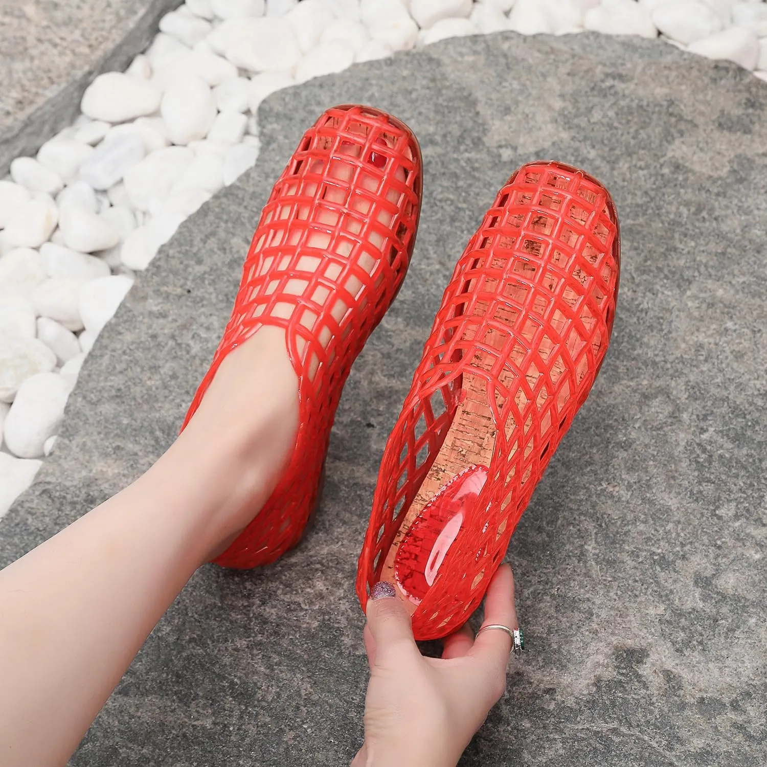 Jelly Mesh Ballet Flats Clear Sandals Huaraches for Women Beach Shoes Cute Kawaii Alternative Fashion for Girls Office Cruise Festivals Holiday Vacation Gifts Summer