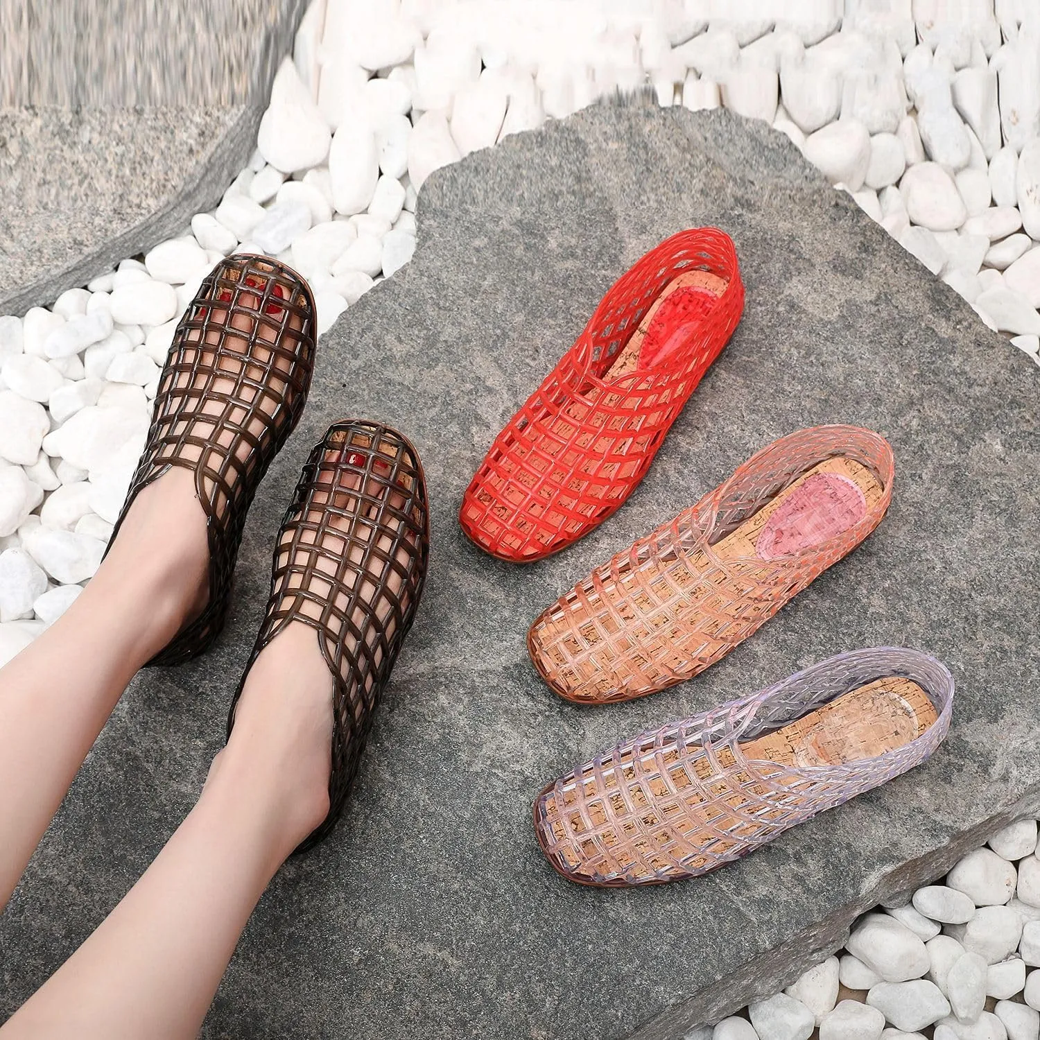 Jelly Mesh Ballet Flats Clear Sandals Huaraches for Women Beach Shoes Cute Kawaii Alternative Fashion for Girls Office Cruise Festivals Holiday Vacation Gifts Summer