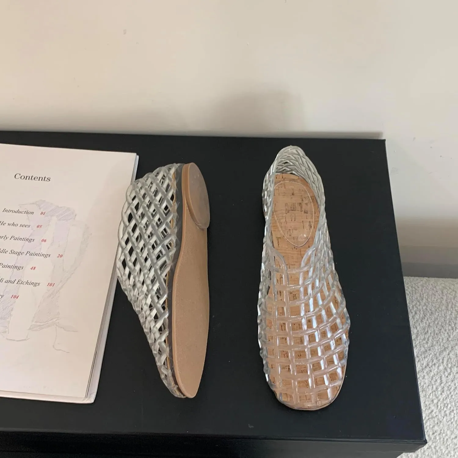 Jelly Mesh Ballet Flats for Women Clear Hollow Jelly Shoes Sandals Round Toe Non-Slip Beach Ballerina Jellies Flats Shoes