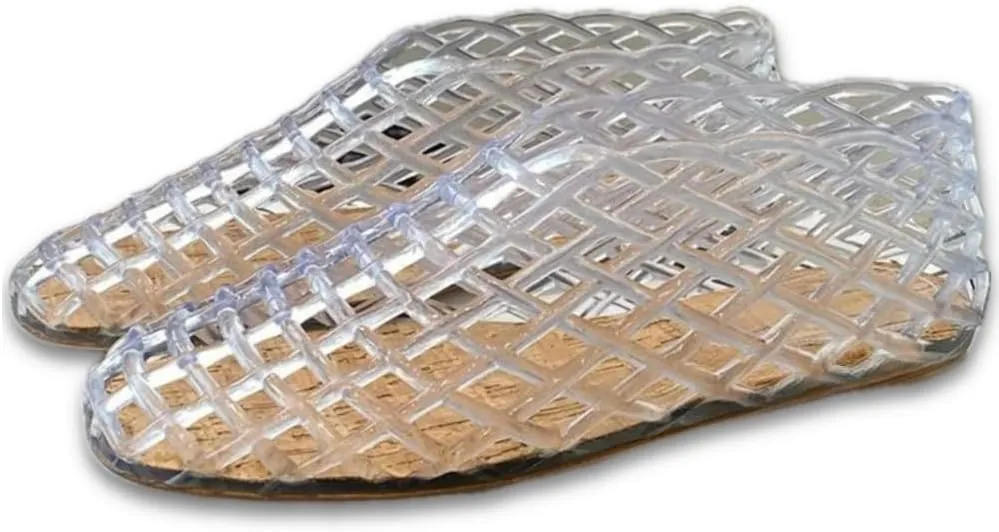 Jelly Mesh Ballet Flats for Women Clear Hollow Jelly Shoes Sandals Round Toe Non-Slip Beach Ballerina Jellies Flats Shoes