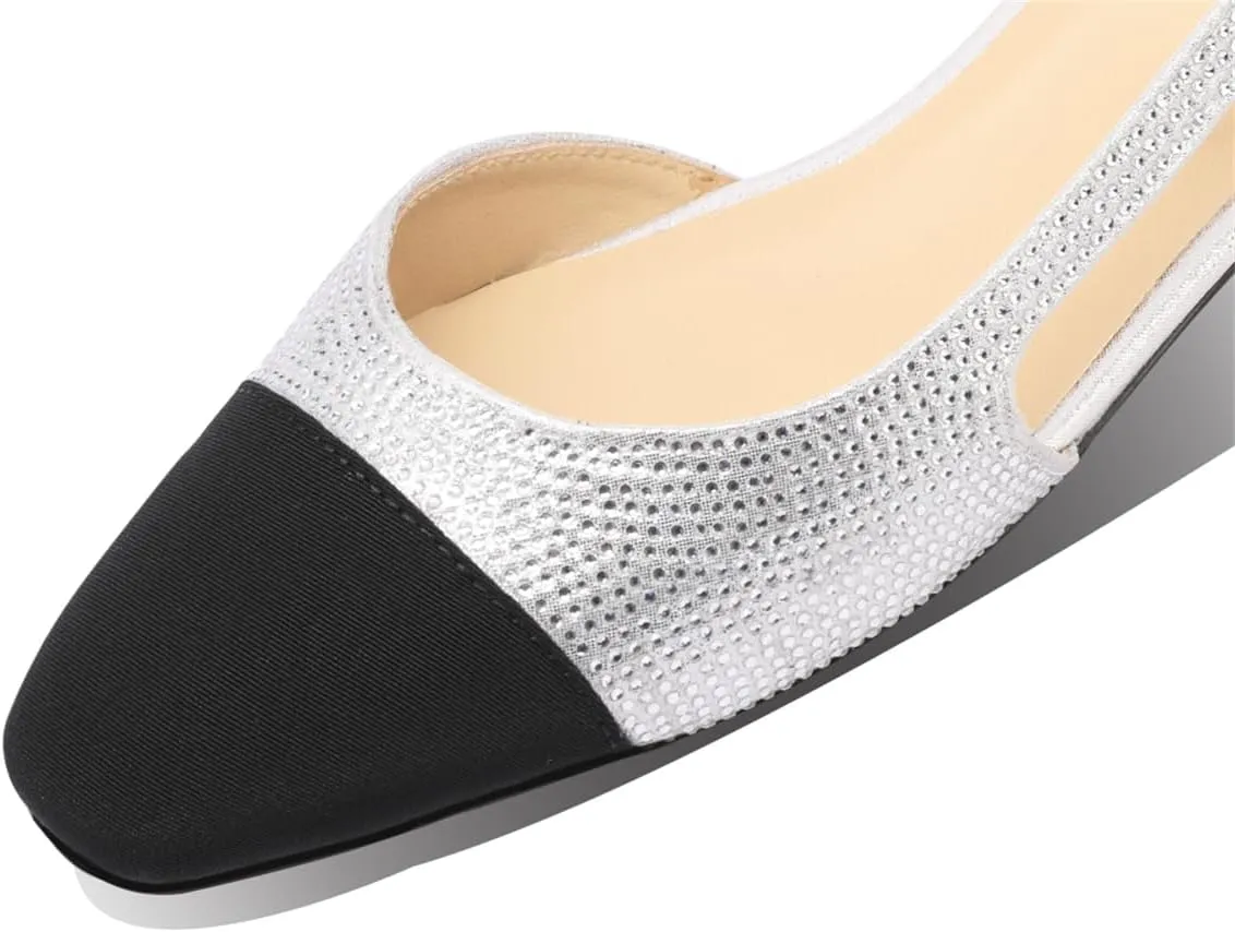 JiaBinji Slingback Flats for Women Two Tone Closed Round Toe Casual Pumps