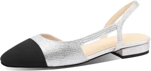 JiaBinji Slingback Flats for Women Two Tone Closed Round Toe Casual Pumps