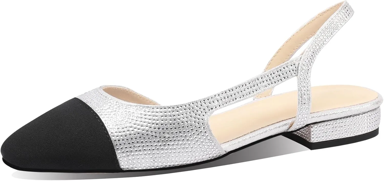 JiaBinji Slingback Flats for Women Two Tone Closed Round Toe Casual Pumps