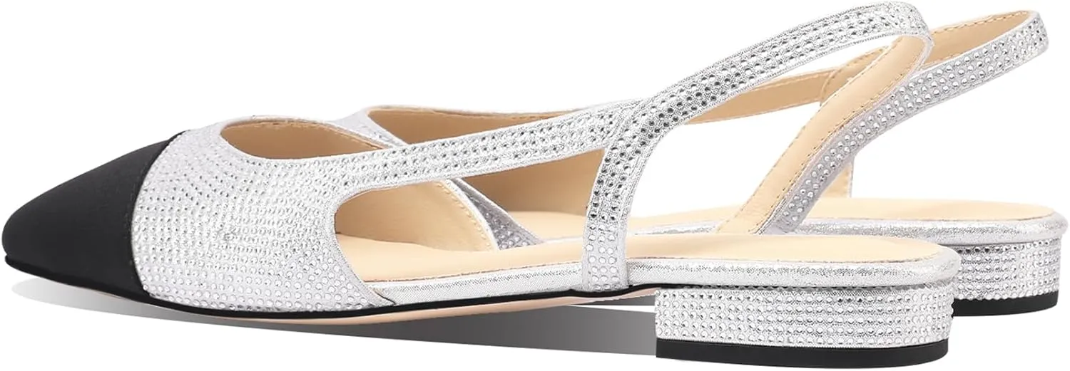 JiaBinji Slingback Flats for Women Two Tone Closed Round Toe Casual Pumps