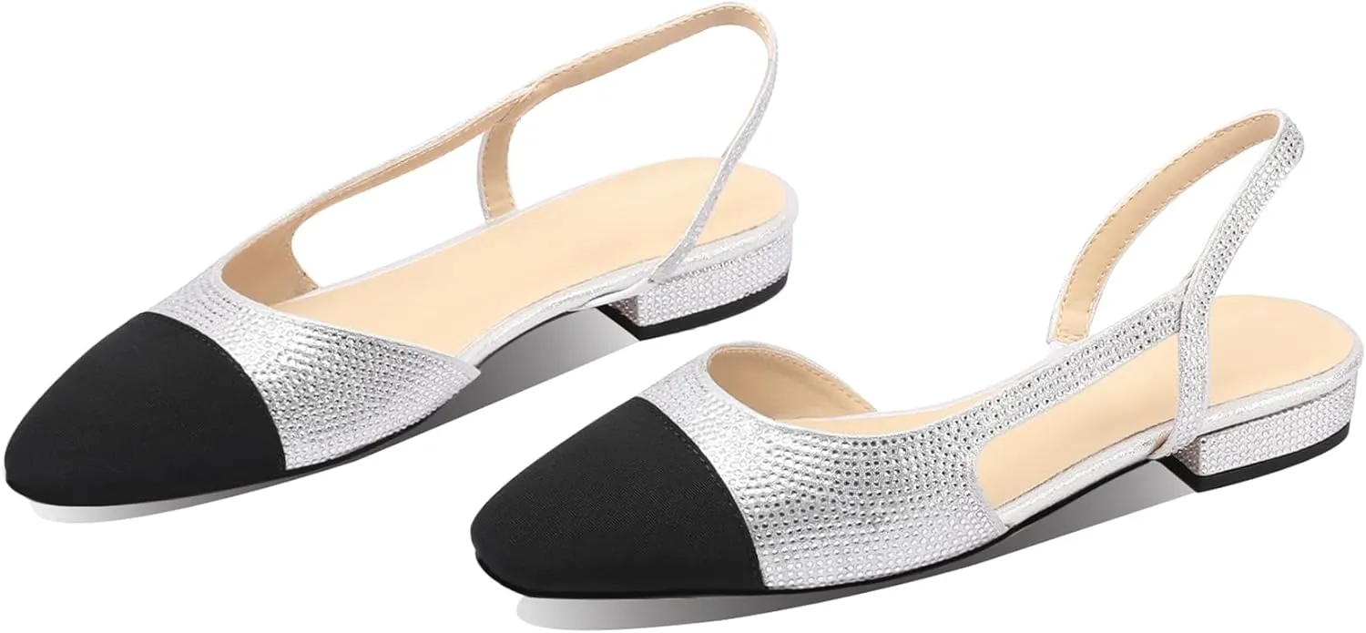 JiaBinji Slingback Flats for Women Two Tone Closed Round Toe Casual Pumps